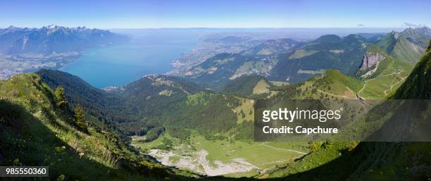 the rochers de naye (french, lit. "rocks of naye"; 2,042 metres (6,699 ft)) are a mountain of the swiss alps, overlooking lake geneva near montreux and villeneuve, in the canton of vaud. - geneva canton stock-fotos und bilder