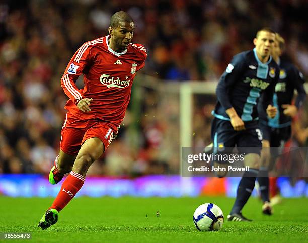 Ryan Babel of Liverpool stock during the Barclays Premier League match between Liverpool and West ham United at Anfield on April 19, 2010 in...