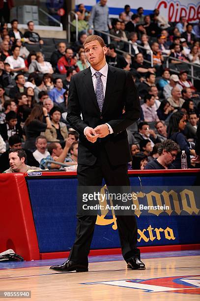 Blake Griffin of the Los Angeles Clippers stands on the court during the game against the Phoenix Suns on March 3, 2010 at Staples Center in Los...