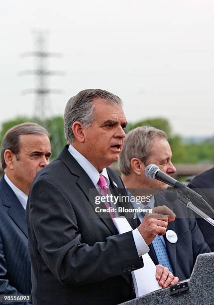 Ray LaHood, U.S. Secretary of transportation, speaks at a groundbreaking ceremony for a new bridge across Mississippi River, in St Louis, Missouri,...