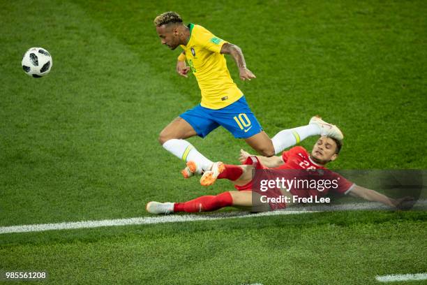 Antonio Rukavina of Serbia, Neymar of Brazil during the 2018 FIFA World Cup Russia group E match between Serbia and Brazil at the Otkrytiye Arena on...