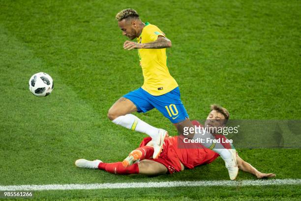 Antonio Rukavina of Serbia, Neymar of Brazil during the 2018 FIFA World Cup Russia group E match between Serbia and Brazil at the Otkrytiye Arena on...