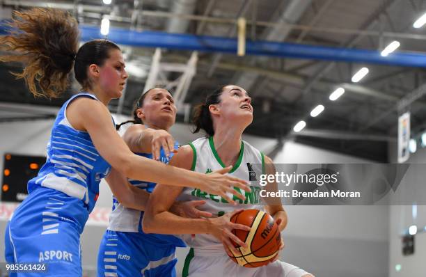 Cork , Ireland - 27 June 2018; Stephanie O'Shea of Ireland in action against Magaly Meynadier and Julija Vujakovic of Luxembourg during the FIBA 2018...