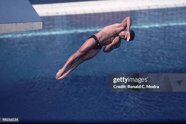 Summer Olympics: USA Mark Lenzi in action during Men's 3M Springboard at Piscina Municipal de Montjuic. Lenzi won gold. Barcelona, Spain 7/29/1992...