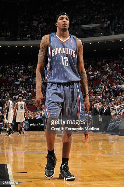 Tyrus Thomas of the Charlotte Bobcats stands on the court during the game against the Orlando Magic on March 14, 2010 at Amway Arena in Orlando,...