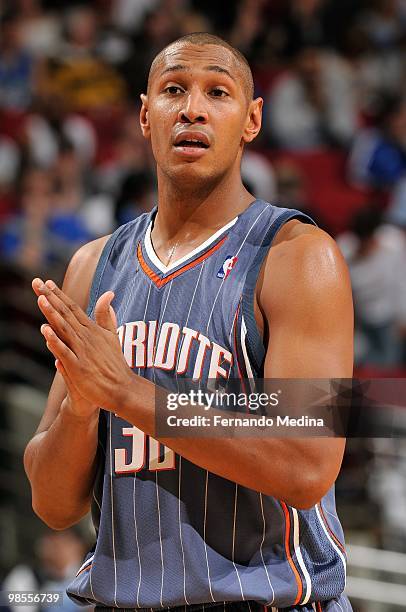 Boris Diaw of the Charlotte Bobcats stands on the court during the game against the Orlando Magic on March 14, 2010 at Amway Arena in Orlando,...