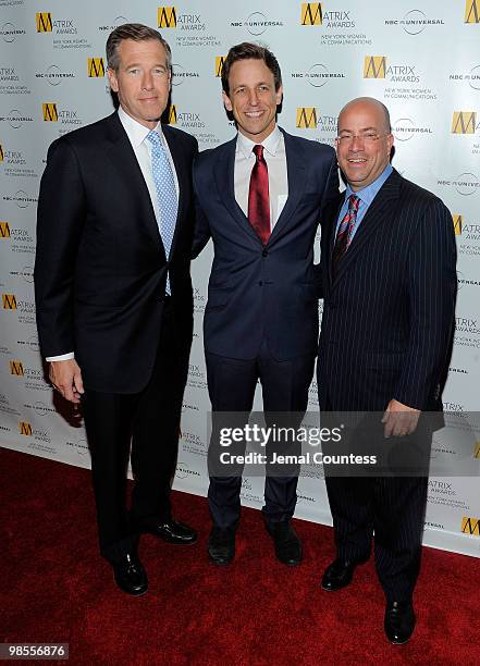 News correspondent Brian Williams, comedian Seth Meyers and President and CEO of NBC Universal Jeff Zucker pose for photos at the 2010 Matrix Awards...