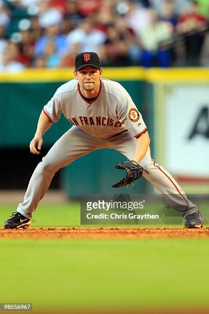 Aubrey Huff of the San Francisco Giants during the game against the Houston Astros on Opening Day at Minute Maid Park on April 5, 2010 in Houston,...