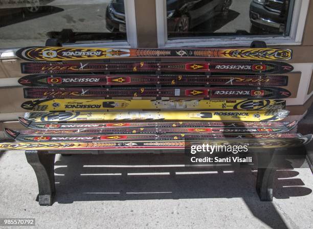 Bench made of skis on June 11 in Ouray, Colorado.