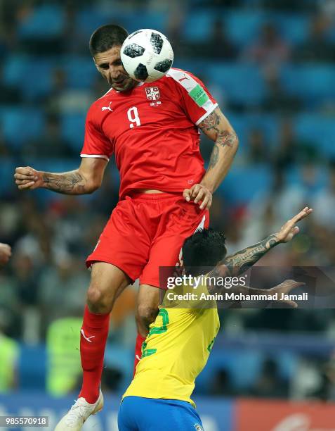 Aleksander Mitrovic of Serbia in action during the 2018 FIFA World Cup Russia group E match between Serbia and Brazil at Spartak Stadium on June 27,...