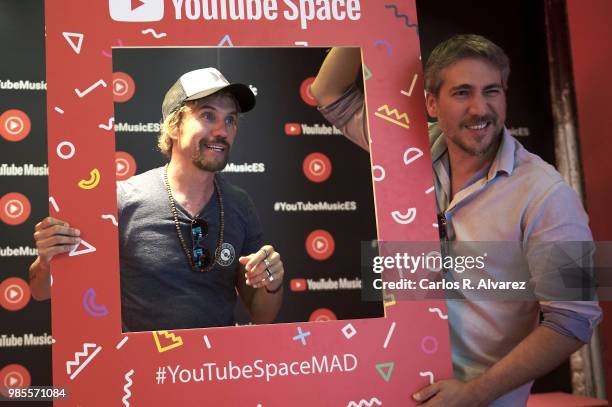 Singer Macaco and actor Alberto Ammann attend YouTube music party at the Luchana Theater on June 27, 2018 in Madrid, Spain.