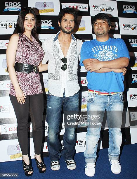 Ayesha Takia, Shahid Kapur and Ahmed Khan at a promotional event for the film Paathshaala in Mumbai on April 16, 2010.