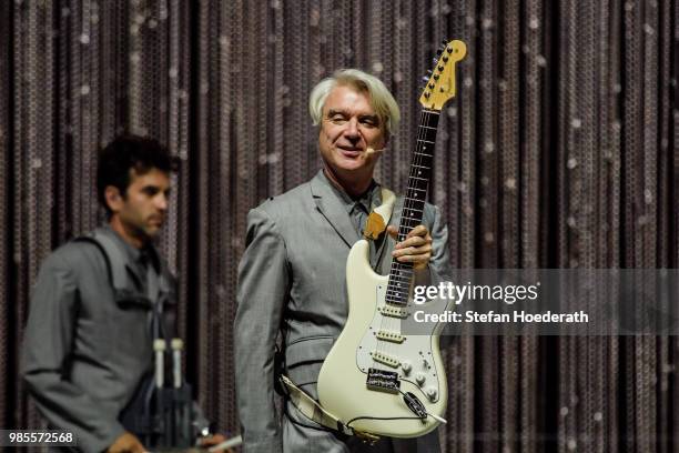 Singer David Byrne performs live on stage during a concert at Tempodrom on June 27, 2018 in Berlin, Germany.