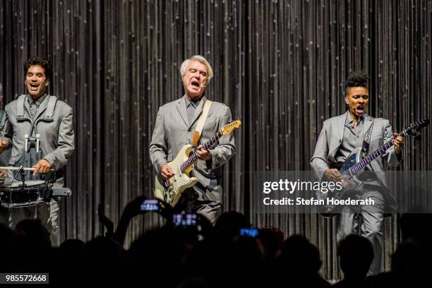 Singer David Byrne performs live on stage during a concert at Tempodrom on June 27, 2018 in Berlin, Germany.