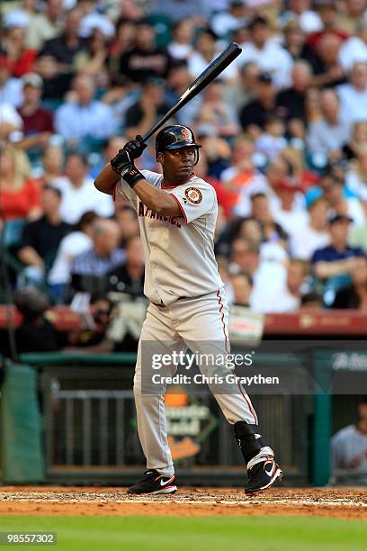 Edgar Renteria of the San Francisco Giants during the game against the Houston Astros on Opening Day at Minute Maid Park on April 5, 2010 in Houston,...