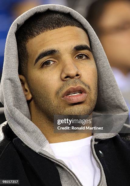 Rapper Drake attends the NBA All-Star Game, part of 2010 NBA All-Star Weekend at Cowboys Stadium on February 14, 2010 in Arlington, TX. NOTE TO USER:...