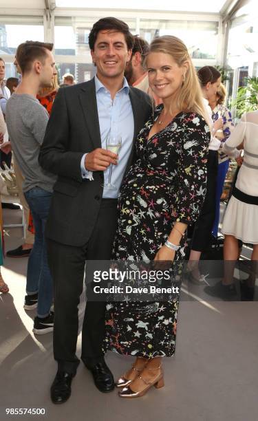 Olly Fenwicke-Clennell and Hattie West attend the Perrier Jouet VIP reception on the Perrier Jouet Champagne Terrace at Masterpiece London at the...
