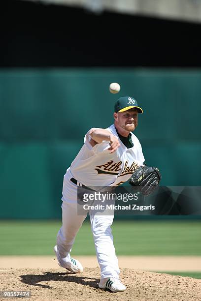 Chad Gaudin of the Oakland Athletics pitching during the game against the Seattle Mariners at the Oakland Coliseum in Oakland, California on April 8,...