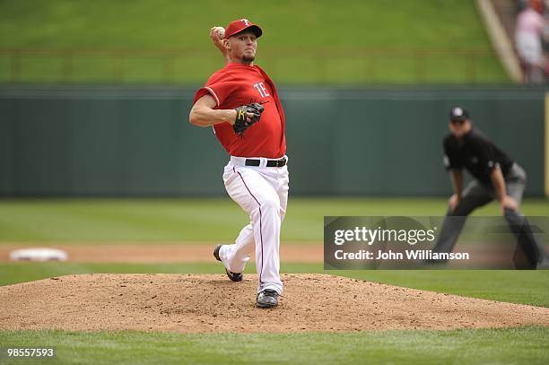 Matt Harrison of the Texas Rangers pitches during the game against the Seattle Mariners at Rangers Ballpark in Arlington in Arlington, Texas on...