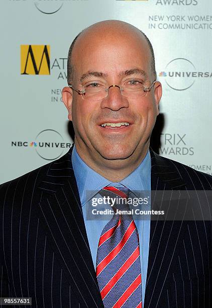 President and CEO of NBC Universal Jeff Zucker poses for photos at the 2010 Matrix Awards presented by New York Women in Communications at The...
