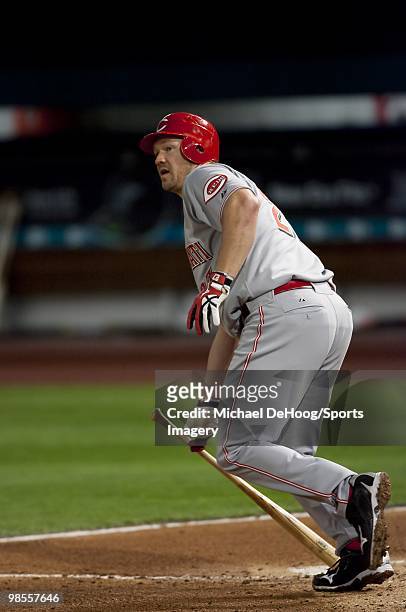 Scott Rolen of the Cincinnati Reds bats during a MLB game against the Florida Marlins at Sun Life Stadium on April 12, 2010 in Miami, Florida. (Photo...