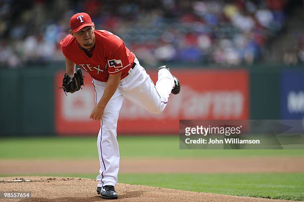 Matt Harrison of the Texas Rangers pitches during the game against the Seattle Mariners at Rangers Ballpark in Arlington in Arlington, Texas on...