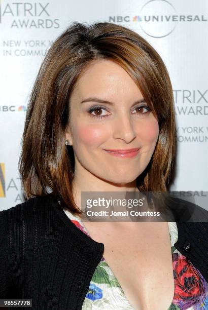 Comedian Tina Fey poses for photos at the 2010 Matrix Awards presented by New York Women in Communications at The Waldorf Astoria on April 19, 2010...