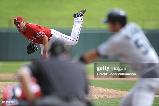 Matt Harrison of the Texas Rangers pitches during the game against the Seattle Mariners at Rangers Ballpark in Arlington in Arlington, Texas on...