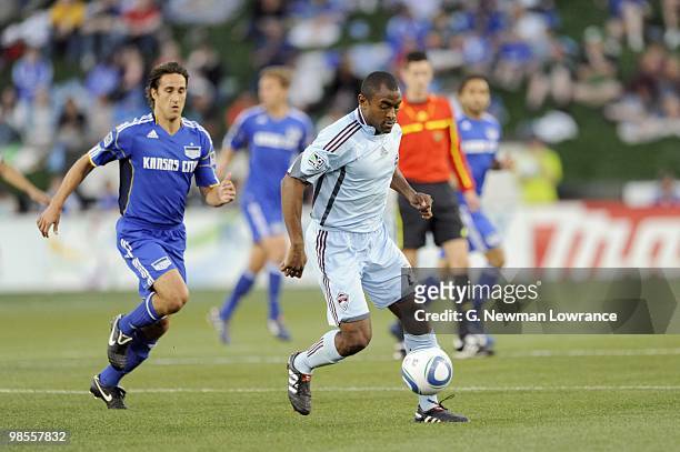 Marvell Wynne of the Colorado Rapids plays the ball during their MLS match against the Kansas City Wizards on April 10, 2010 at Community America...