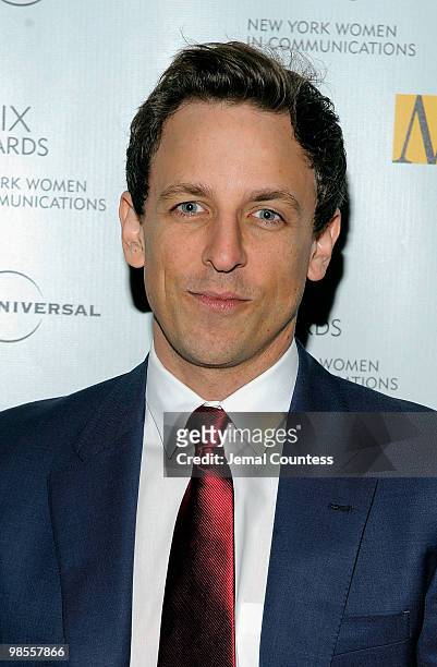 Comedian Seth Meyer poses for photos at the 2010 Matrix Awards presented by New York Women in Communications at The Waldorf Astoria on April 19, 2010...