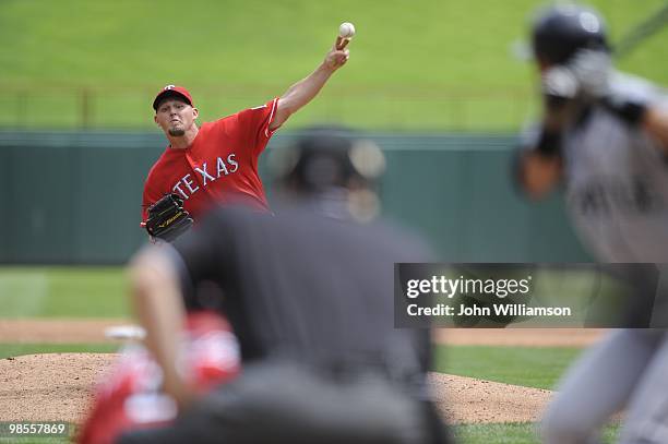 Matt Harrison of the Texas Rangers pitches during the game against the Seattle Mariners at Rangers Ballpark in Arlington in Arlington, Texas on...