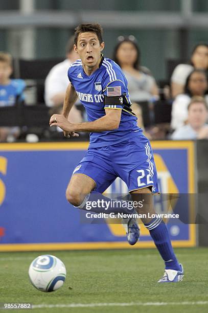 Davy Arnaud of the Kansas City Wizards paces the ball during their MLS match against the Colorado Rapids on April 10, 2010 at Community America Park...