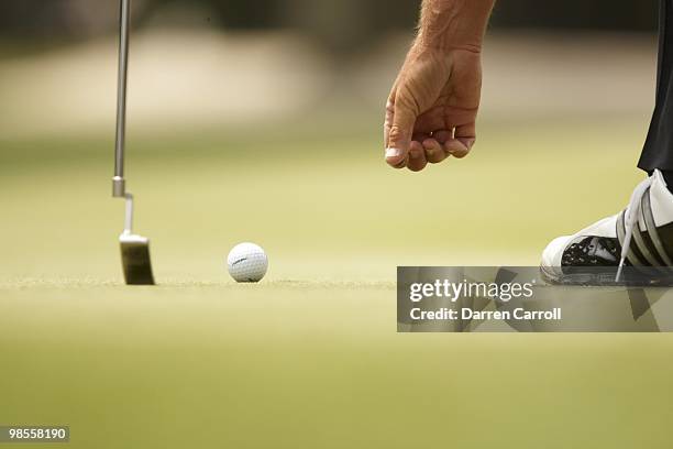 Verizon Heritage: View of golf ball of Charles Howell III on green during Sunday play at Harbour Town Golf Links. Equipment. Hilton Head, SC...