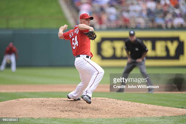 Matt Harrison of the Texas Rangers pitches during the game against the Seattle Mariners at Rangers Ballpark in Arlington in Arlington, Texas on...