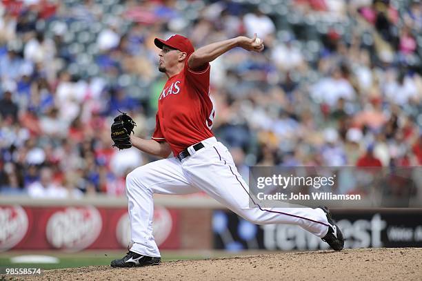 Matt Harrison of the Texas Rangers pitches during the game against the Seattle Mariners at Rangers Ballpark in Arlington in Arlington, Texas on...