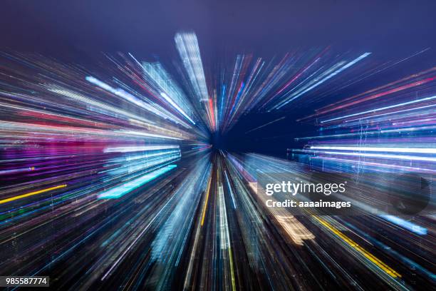 abstract blurred view of victoria harbor skyline - zoom stock-fotos und bilder