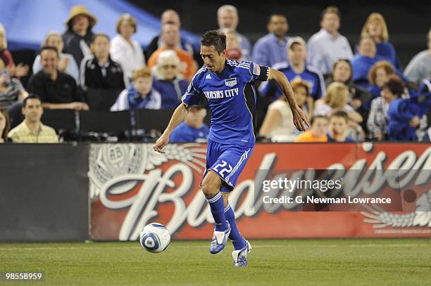 Davy Arnaud of the Kansas City Wizards plays the ball during their MLS match against the Colorado Rapids on April 10, 2010 at Community America Park...