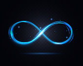 Shiny Infinity Symbol on a Dark Transparent Background. Vector