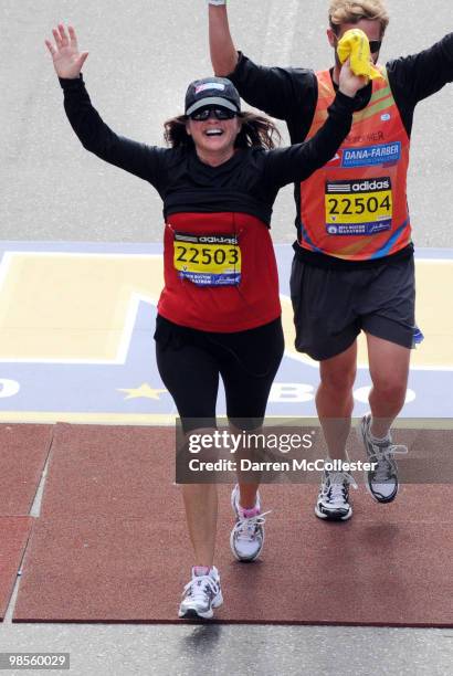 Jenny Craig spokesperson Valerie Bertinelli completes the Boston Marathon four days before her 50th birthday April 19, 2010 in Boston, Massachusetts....