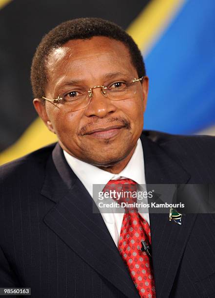President Jakaya Kikwete poses during an interview as he names Doug Pitt Goodwill Ambassador of the United Republic of Tanzania hosted by President...