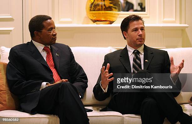 President Jakaya Kikwete and Goodwill Ambassador Doug Pitt pose during an interview as Doug Pitt is named Goodwill Ambassador of the United Republic...