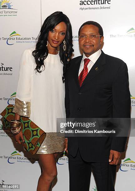 Model Millet and President Jakaya Kikwete attend the Tanzania Education Trust New York Gala hosted by President Jakaya Kikwete of the United Republic...