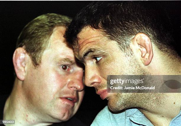 Captain Martin Johnson of Leicester Tigers and coach Dean Richard before tommorows Heineken Cup Final between Leicester Tigers v Stade Ffancais at...