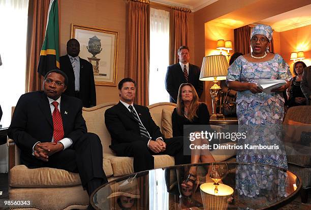 Shamsa Mwangunga speaks as President Jakaya Kikwete , Goodwill Ambassador Doug Pitt and Lisa Pitt look on at the Tanzania Education Trust New York...