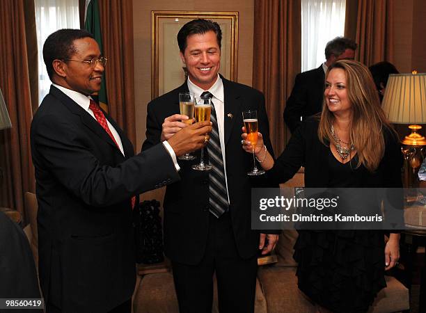 President Jakaya Kikwete, Goodwill Ambassador Doug Pitt and Lisa Pitt toast each other at the Tanzania Education Trust New York Gala hosted by...