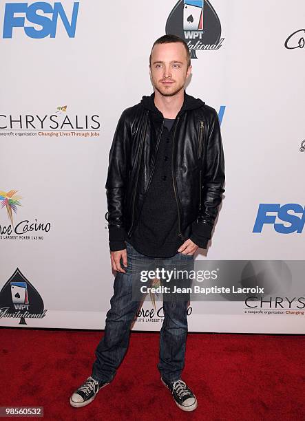 Aaron Paul arrives at the 8th Annual World Poker Tour Invitational at Commerce Casino on February 20, 2010 in City of Commerce, California.