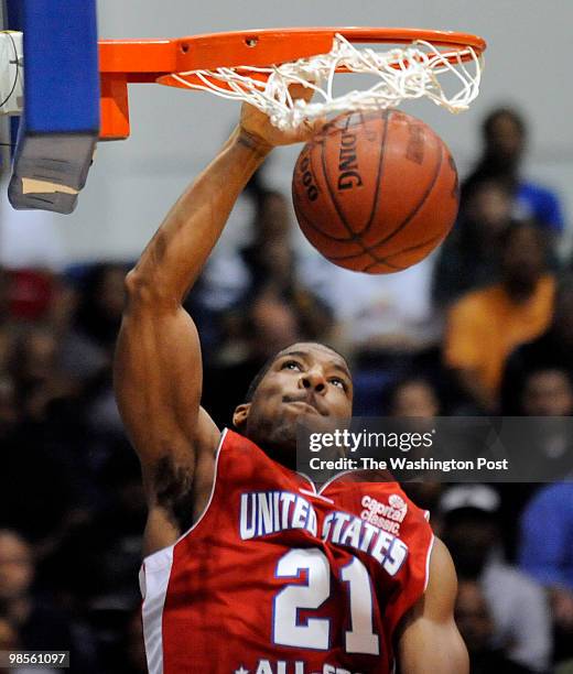 All-star Pe'Shon Howard and Maryland bound dunked at American University's Bender Arena on April 15, 2010 in Washington DC.