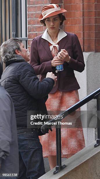 Kate Winslet is seen working on the set of the HBO miniseries "Mildred Pierce" on location in midtown Manhattan on April 19, 2010 in New York City.