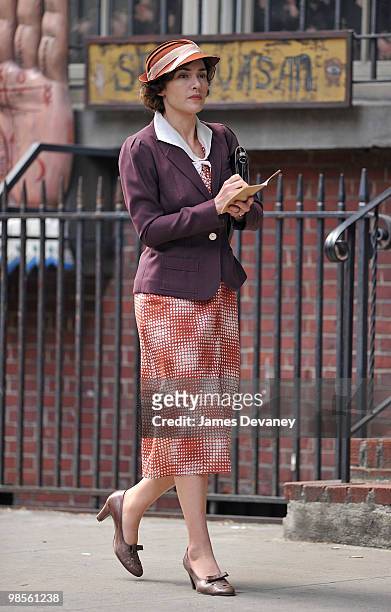 Kate Winslet filming on location for "Mildred Pierce" on the streets of Manhattan on April 19, 2010 in New York City.