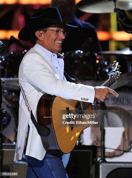 Musician George Strait performs onstage during Brooks & Dunn's The Last Rodeo Show at MGM Grand Garden Arena on April 19, 2010 in Las Vegas, Nevada.